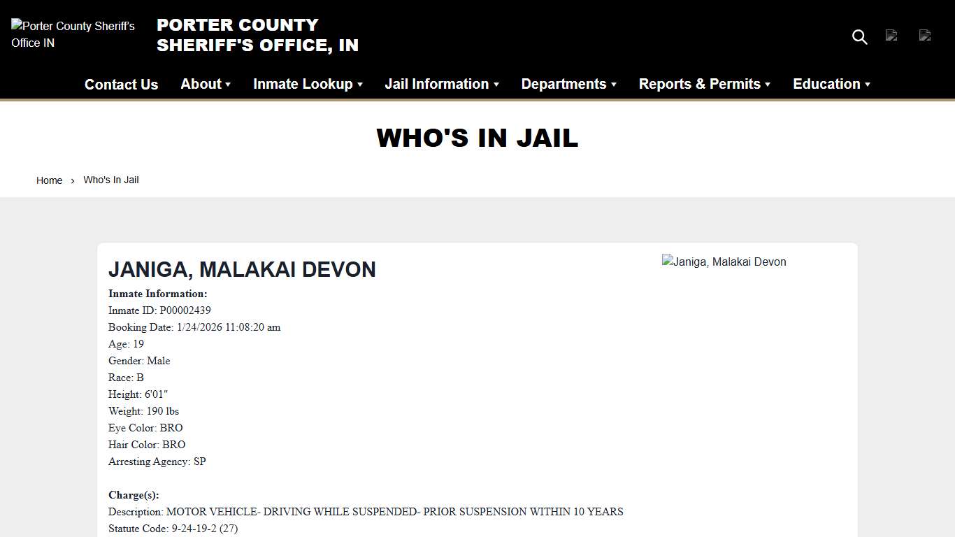 Who's In Jail Porter County Sheriff’s Office IN