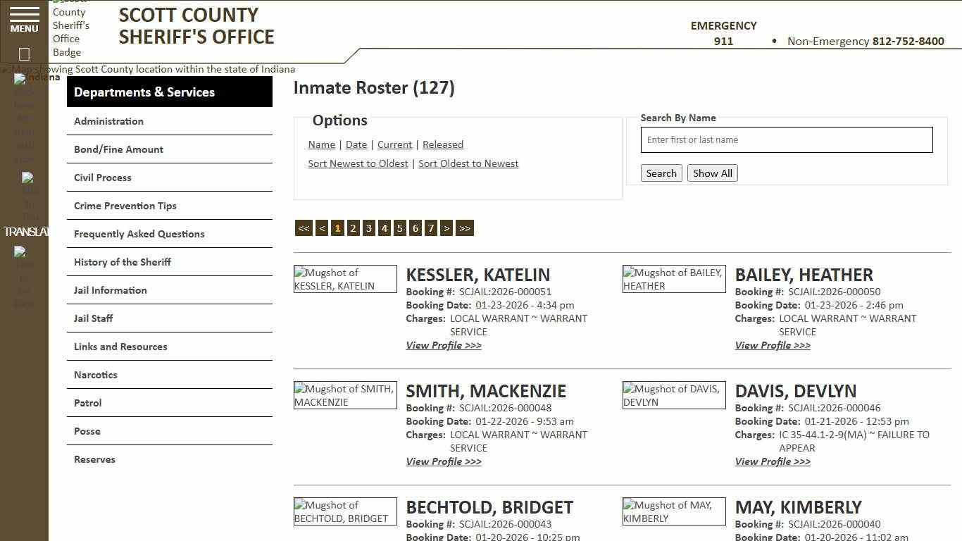 Inmate Roster - Current Inmates Booking Date Descending - Scott County Sheriff - Scottsburg, IN