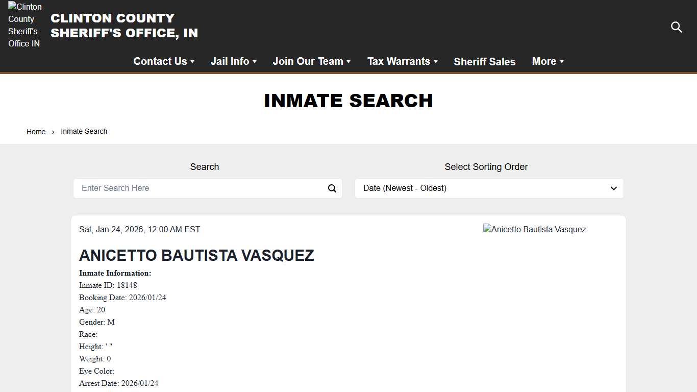 Inmate Search Clinton County Sheriff’s Office IN