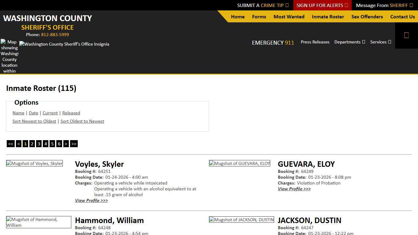 Inmate Roster - Current Inmates Booking Date Descending - Washington County IN Sheriff